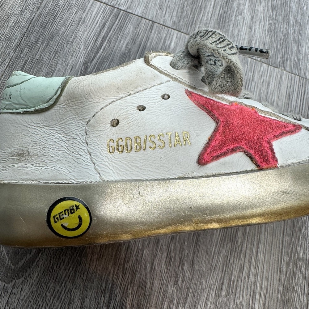Golden Goose Girls Pink Superstar Low-Top Sneakers Size 22 White Green Logo - Picture 5 of 16